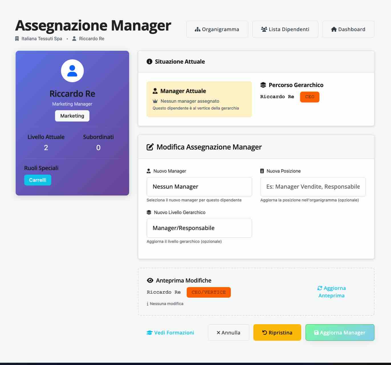 Funzione di Organigramma Dipendente Riporti di Conforma ESG Software Sostenibilità e Compliance Tessile e Moda HSE